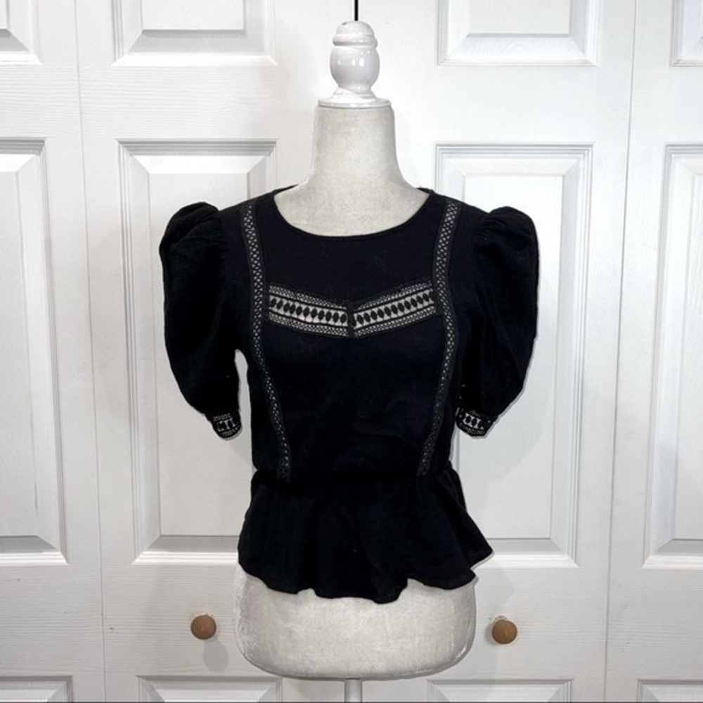 Lush Black Lace Peplum Blouse